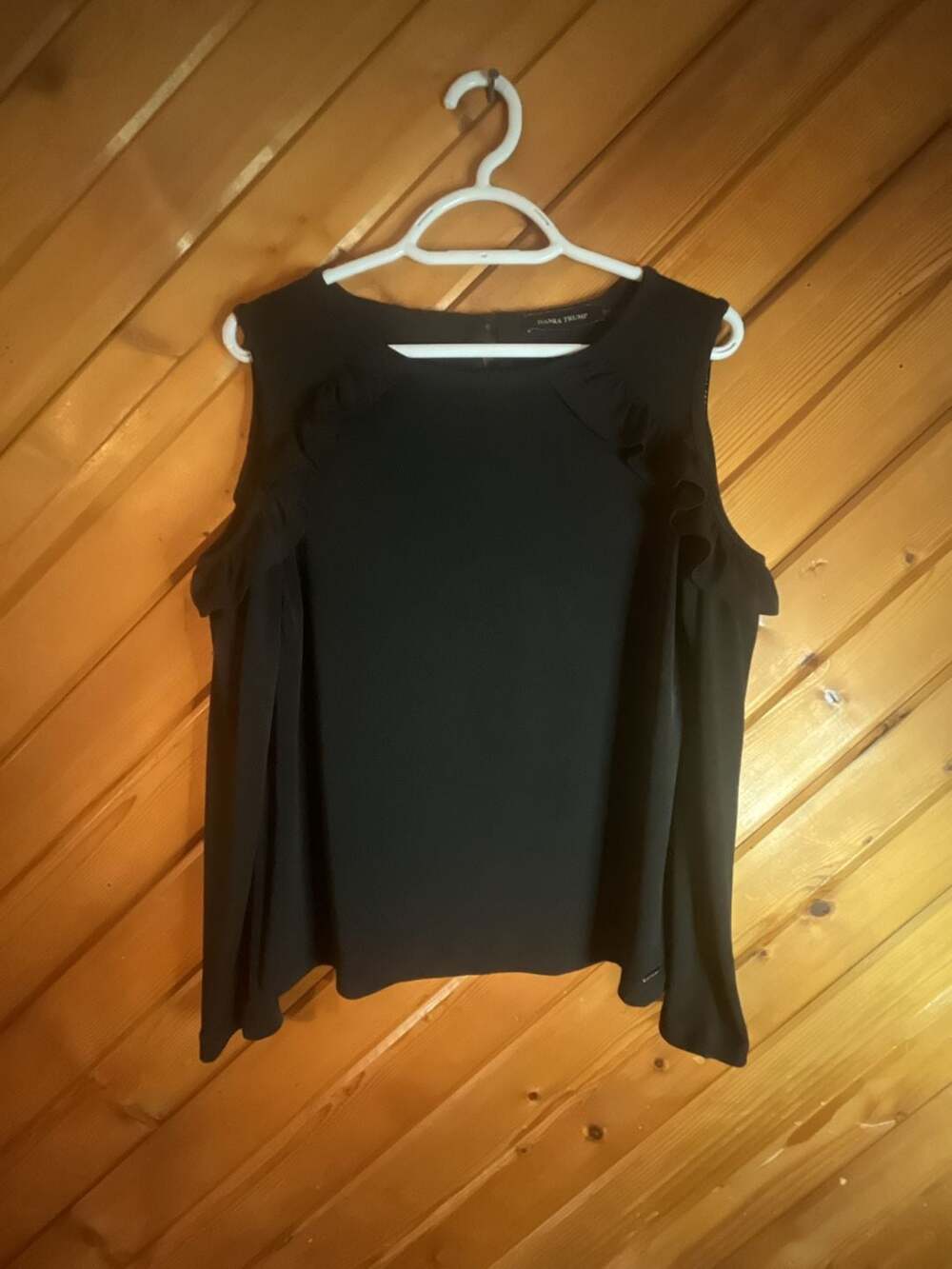 Ivanka Trump Black Cold Shoulder Ruffle Blouse
